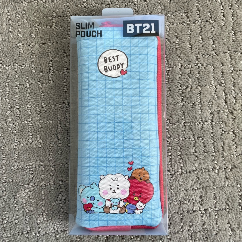 NEW BTS BT21 Official Authentic Slim Pencil Pouch Blue “Best Buddy”